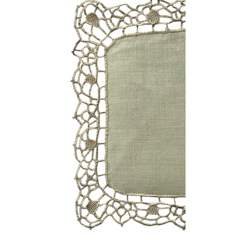 Set Of 10 Pale Yellow Linen & Crochet Doilies 7" X 5.5" Table Decor Wedding - Picture 5 of 13